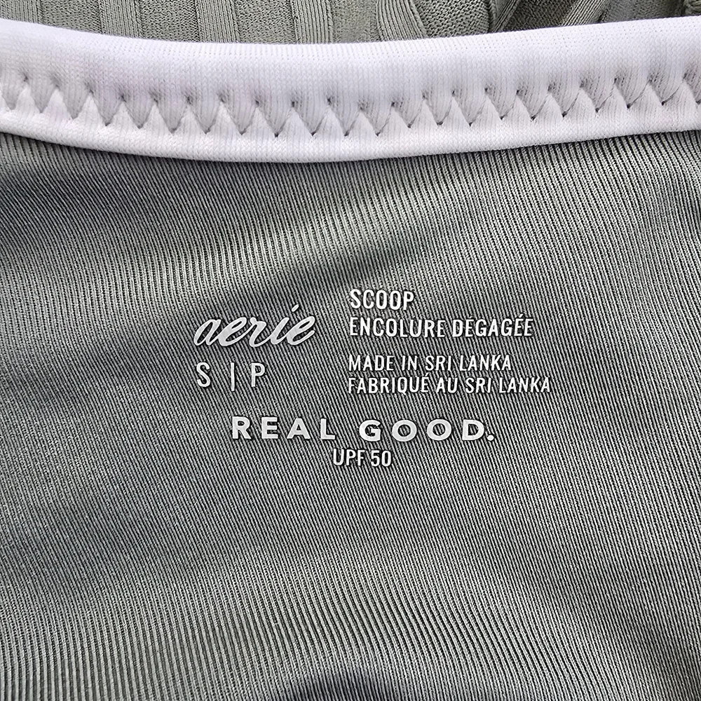 Aerie Wide Rib Scoop Longline Bikini Swim Top Olive Green Small Like New UPF 50 - Picture 4 of 10